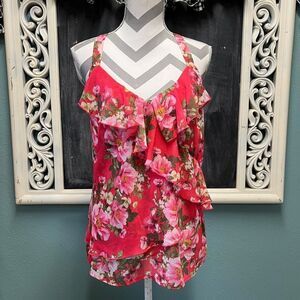 Kut from the Kloth Floral Ruffle Top - Pink and Green